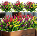Artificial Flowers for Outdoor Plants 24 Bundles Fake Lavender Plastic Faux Monkey Grass for Verandah Window Garden Office Patio Front Porch UV Resistant for Planter(6 Color)