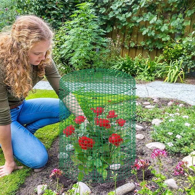 succulentlovers 4 Packs 13"x 16" Wire Plant Protector from Animals, Plant Protector Cages with Detachable Covers & Zip Ties & Stakes, Chicken Wire Plant Covers for Flower and Vegetables Protection