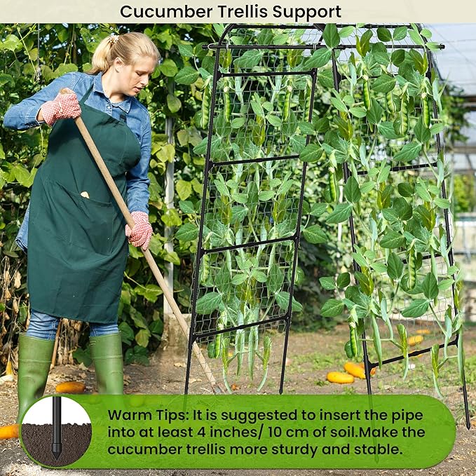 Cucumber Trellis for Raised Bed, U-Shape Metal Garden Arch, Rustproof PE-Coated Plant Support for Cucumbers, Beans, Tomatoes, Squash, Flowers (Black, 31.5 * 49.2 * 82.7inch(L*W*H))