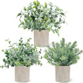 USLAI 3 Pack Fake Plants, 8-Inch Small Potted Eucalyptus Artificial Plants for Home Office Room Shelf Desk Decor