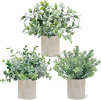 USLAI 3 Pack Fake Plants, 8-Inch Small Potted Eucalyptus Artificial Plants for Home Office Room Shelf Desk Decor