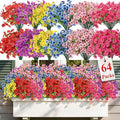 Alupssuc 64 Bundles Artificial Flowers for Outdoors Decoration, UV Resistant Silk Faux Floral Spring Fake Plastic Plants Greenery for Outside Indoor Home Garden Porch Window Box Decor, Mix 6 Colors