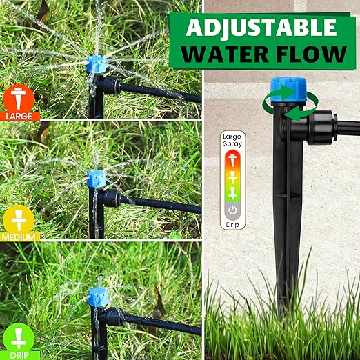 Bonviee 40-Pack 1/4” Push-to-Connect Drip Irrigation Emitters – Adjustable Quick-Install Precision Watering Stakes for Garden, Raised Beds & Greenhouse