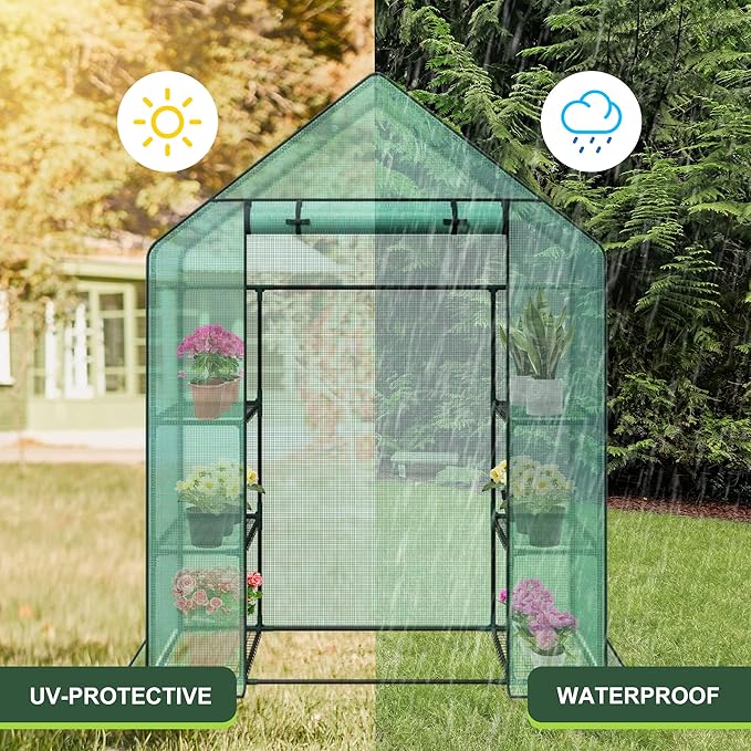 3 Tier 6 Shelves Mini Walk-in Greenhouse, 56 x 28 x 76 inch, Durable PE Cover Green House Kit with Anchors and Ropes, Outdoor Plant Gardening Hot House for Growing Vegetables, Flowers