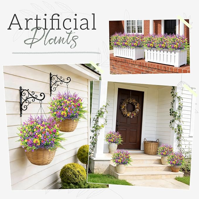 Der Rose 24 Bundles Artificial Flowers Bulk for Outdoors UV Resistant Fake Flowers Spring for Garden Patio Porch Farmhouse Home Window Box Decor（Colourful）