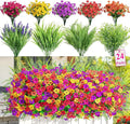 Alupssuc 24 Bundles Artificial Flowers for Outdoors Spring Decoration, UV Resistant Faux Eucalyptus Violet and Lavender Silk Fake Plants for Outside Indoor Decor, Red Rose Purple Yellow Orange