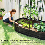 Outsunny Galvanised Raised Garden Bed with Arched Trellis, 5 x 3 x 6ft Metal Outdoor Planter Box with Open Bottom Design, Modular Raised Bed with Gloves for Vegetable Flower, Easy Assembly, Dark Gray