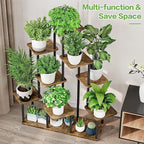9 Tier Plant Stand Indoor, Thickened Metal Wood Corner Plant Shelf Stands for Multiple Plants, Indoor Tall Plants Stand Tiered Flower Holder for Living Room Patio Garden Balcony(Black+Brown)