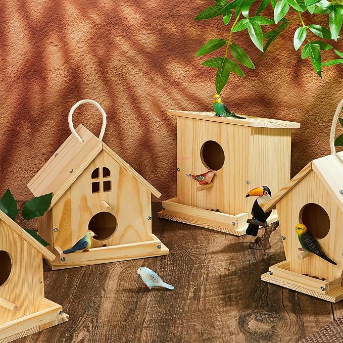 Liliful 8 Pack Birdhouse Crafts for Kids, Wooden Creative DIY Bird House Kits Arts and Crafts Set for Kids and Adults, Spring Birthday Gifts for Toddlers Ages (Seasonal Style)