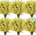 24 Bundles Artificial Flowers for Outdoors Fake Silk Flowers UV Resistant Faux Plants Eucalyptus for Spring Summer Decoration Planters Table Vase Garden Yard Porch Window Home Decor, Yellow
