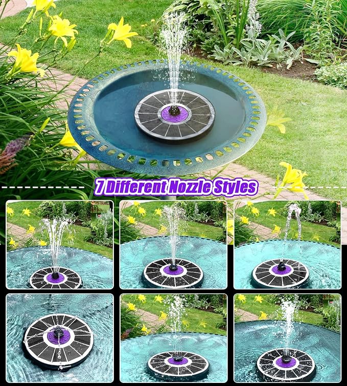 SZMP Solar Fountain 3.5W Bird Bath Fountains with Flower Upgraded Glass Panel, Solar Powered Water Fountain with 7 Nozzles & 4 Fixer, Solar Fountain Pump for Bird Bath, Garden, Pond, Pool (White)