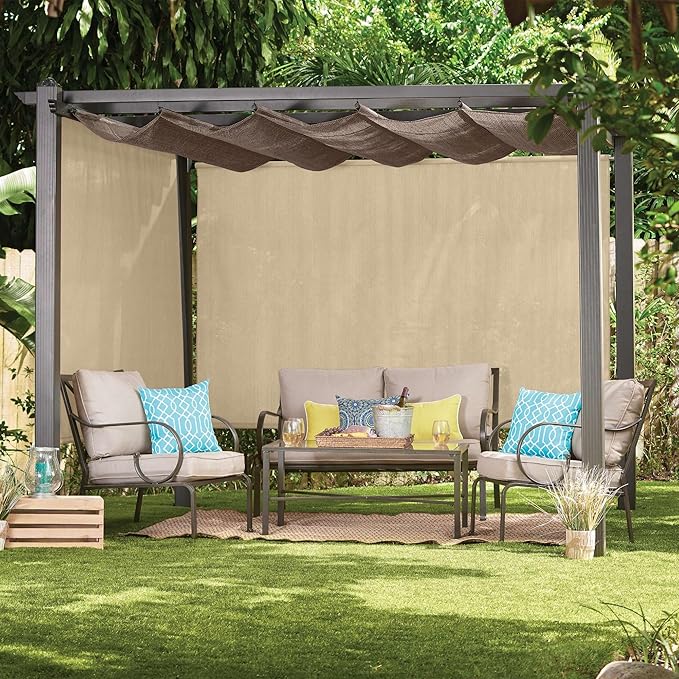 Coolaroo Outdoor Roller Shade with Wand - 80% UV Block Breathable Light Filtering Shade for Patio or Porch, Fade-Resistant, Easy-Clean Fabric, 6ft x 6ft, Sesame