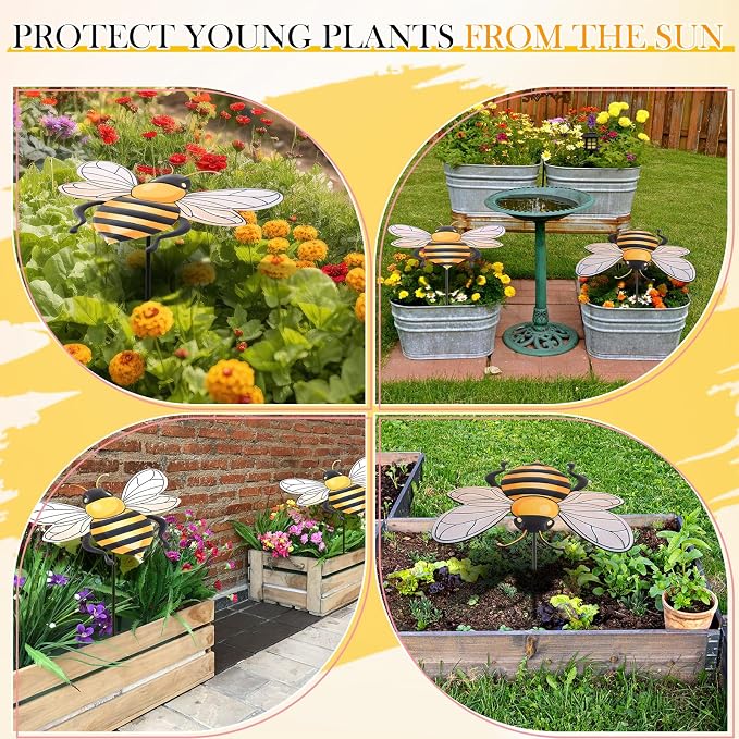 Reallnaive Small Metal Plant Umbrella for Outdoor Bee Garden Decor Umbrella Plants Shade Cover Sunshade Disk Outdoor for Potted Live Decor