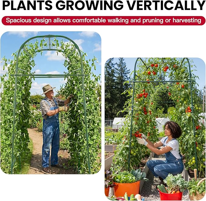 Garden Arch Trellis for Climbing Plants Outdoor, 7 Ft Tall Cucumber Trellis for Raised Bed, Metal Archway Arbor Trellis Support for Vegetables Beans Squash Peas Grape Vines Flowers