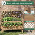 Raised Garden Bed with Trellis & Top Shelf, Outdoor Elevated Planter Box with 2 Planting Areas, Liner & Metal Corners for Climbing Plants, Vegetables, Herbs