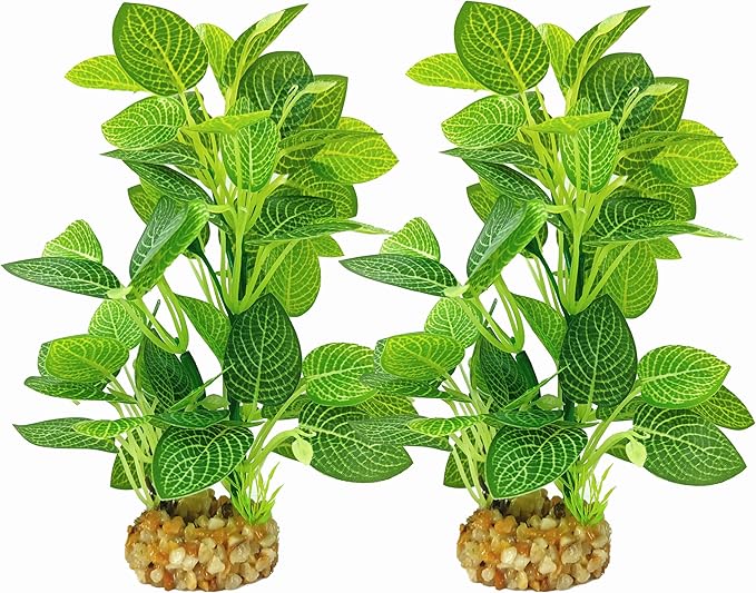 Silk Aquarium Plants (2-Pack) 9.8 Inch Artificial Plastic Fish Fish Habitat Decor, Small to Moderate Size Aquarium Decorations, Safe Green Plants for Freshwater Tanks