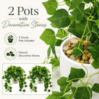 36" Faux Hanging Ivy Plants in White Pots, 2 Pack Fake Pothos Artificial Hanging Plants with 168 Leaves Each & Pebble Topping, Fake Greenery Decor for Shelf Bathroom Office Living Room