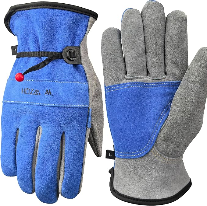 WZQH Leather Work Gloves for Men or Women. Medium Glove for Gardening, Tig/Mig Welding, Construction, Chainsaw, Farm, Ranch, etc. Cowhide, Cotton Lined, Utility, Firm Grip, Durable. Blue-Grey M