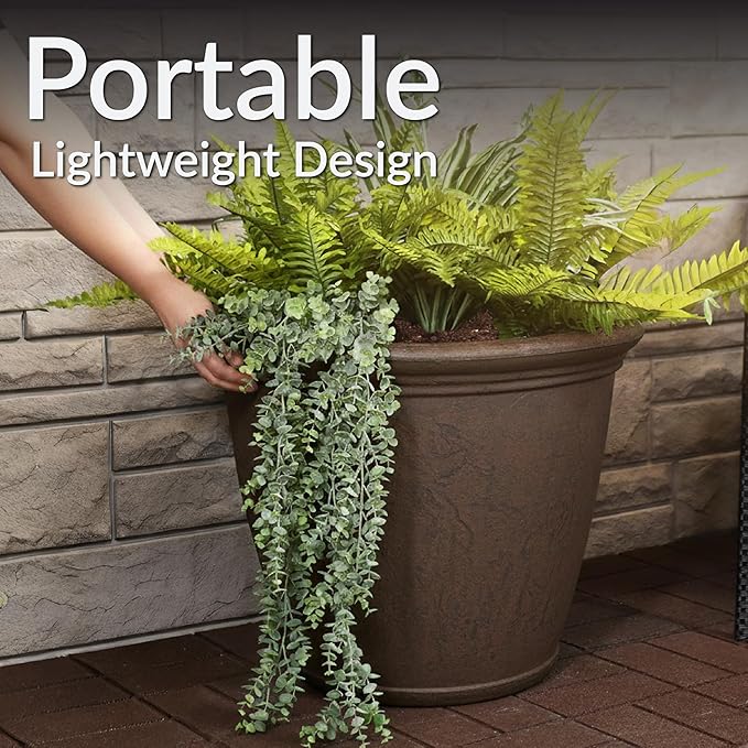 Sunnydaze 24-Inch Anjelica Large Plastic Pot for Plants - Outdoor Double-Walled Large Plastic Planter with Drillable Drainage Holes - Rust - 3pk