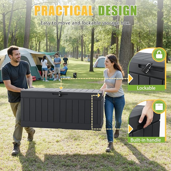 Greesum Outdoor Storage Box 82 Gallon Storage Bin with Lid for Patio Furniture, Garden Tools, Pool Supplies, Waterproof and UV Resistant, Lockable, Gray