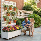 Casaphoria Metal Raised Garden Bed with Trellis and Wheels, 72"x47"x16" Arched Planter Box for Climbing Plants, Vegetables & Vines, Features Drainage Holes and Privacy Screen, White-Harold
