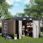COMHOMA Shed Outdoor Storage Shed Metal,Lockable Doors Tool Sheds with Sloping Roof,Steel Garden Shed with Air Vent for Backyard,Patio,Lawn,Poolside (Brown, 10'x10')