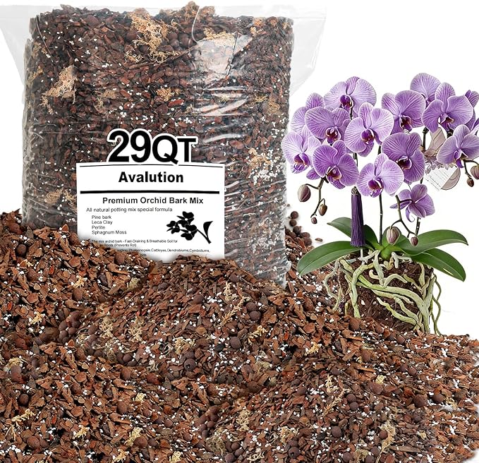 Orchid Bark Potting Mix 29 Quart, Mix Pine Bark,Perlite, Sphagnum Moss and Clay Pebbles for Plants, Orchid Garden Soil for Potting,Repotting