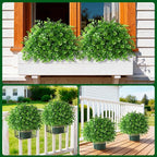 florisso 2 Pack Artificial Boxwood Topiary Trees, UV-Resistant Faux Realistic Greenery Potted Bushes with Pots for Front Door, Porch, Farmhouse, Garden Decor