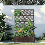 52’’ H Garden Planter Box with Trellis Outdoor for Vine Climbing Plants, Flowers Handwoven Rattan Garden Bed with Removable Liners for Backyard Patio Balcony