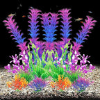 AQUANEAT Artificial Fish Tank Plants, Aquarium Decorations, Purple Plastic Accessories, 10pcs