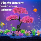 Ameliade Aquarium Artificial Plastic Plants Decoration, Pink Cherry Blossom Tree Aquarium Decor Set, Goldfish Betta Fish Tank Decorations Hides Accessories（Pink