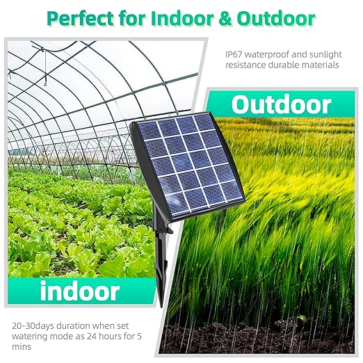 Solar Powered Drip Irrigation System, OHYEAHSPIN Solar Automatic Garden Watering Outdoor Greenhouse Accessories Supported 15 Pots Plants & 6 Timer Modes