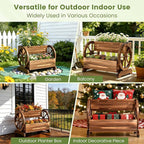 Wooden Wagon Planter Box, Extra Large 2-Tier Decorative Flower Cart with Wheels, Rustic Wood Planter with Drainage Holes & Non-Woven Liner, Raised Garden Bed for Flowers Herbs Vegetables