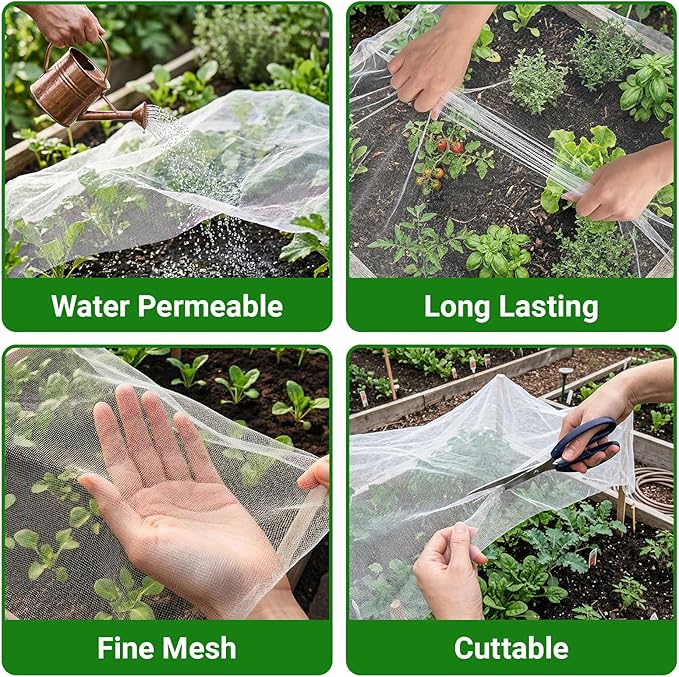Ultra Fine 10'x20' Garden Netting,Pest Barrier & Bird Netting, Plant Mesh Net Row Cover for Garden,Greenhouse,Patio,Raised Beds, Protecting Vegetables, Flowers, Trees