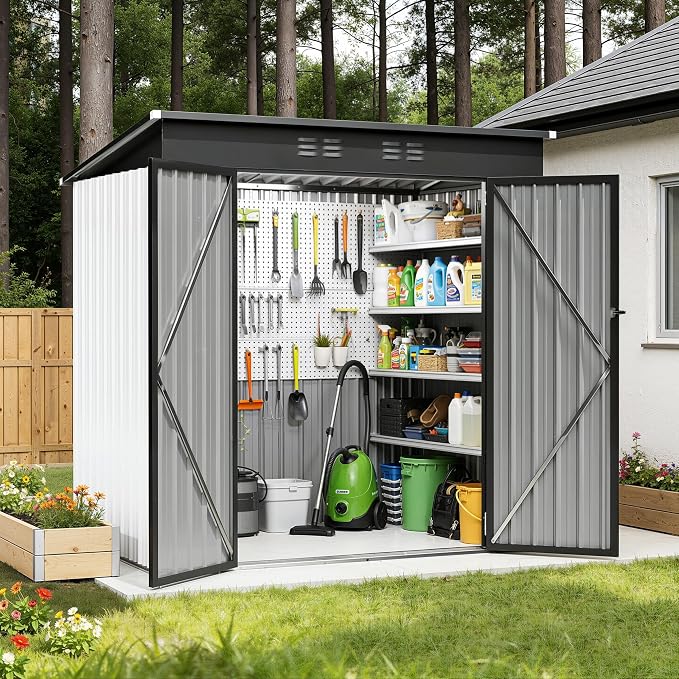 6 x 4FT Sheds & Outdoor Storage,White Metal Waterproof Storage Shed with Door and Lock Outdoor Shed,All-Weather Shelter for Bike, Gardening Tools, Lawn Mowers