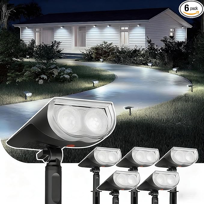 Linkind Solar Lights Outdoor StarRayS, Bright Solar Spot Lights Outdoor, IP65 Waterproof Spotlights for Garden Yard Landscape Walkway Patio Tree (Daylight, 6 Pack)