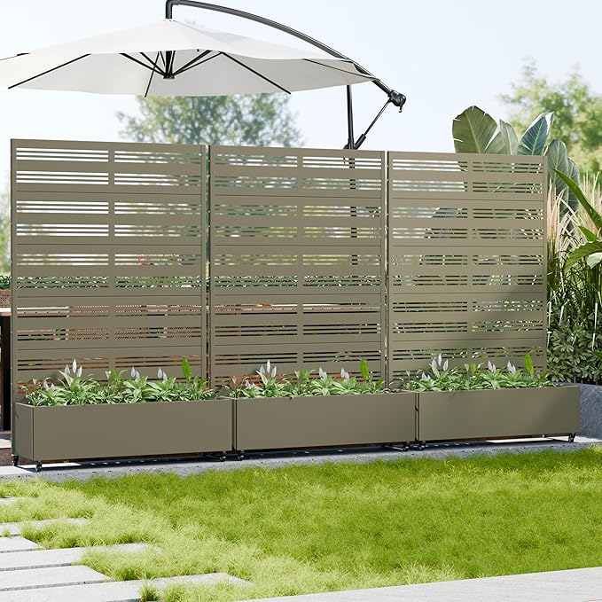 Casaphoria Metal Raised Garden Bed with Trellis and Wheels, 72"x47"x16" Arched Planter Box for Climbing Plants, Vegetables & Vines, Features Drainage Holes and Privacy Screen, Grey-Harold