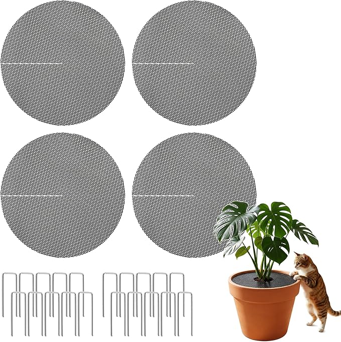 Cuttable Plant Pot Grids - 4 Pcs 15.7" No Pre-Cut Hole Soil Covers Protectors from Animals, Indoor Round Flower Planter Pots Mesh for Outdoor Garden Plants