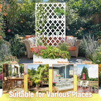 Metal Raised Garden Bed with Diamond Lattice Trellis, Outdoor Planter Box for Climbing Plants Vegetables Vines, Galvanized Garden Box with Drainage Holes and Wheels, White (35.4"L x 16.7"W x 73.2"H)