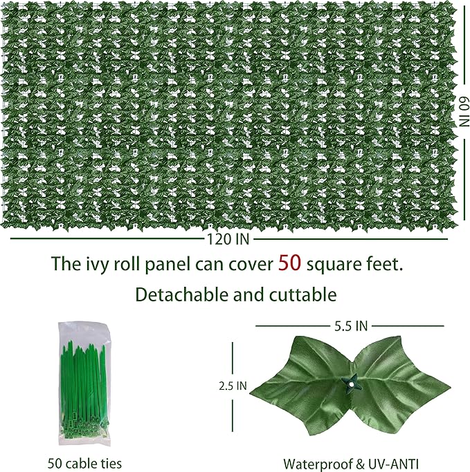 ODTORY Artificial Ivy Privacy Fence Wall Screen,60X120 in UV-Anti Faux Greenery Backdrop Ivy Vine Leaf Hedges Fence Panels for Patio, Balcony, Garden, Backyard Indoor Outdoor Green Wall Decor