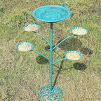 HOUYANG 35 "H Cast Iron Base Bird Bath for Outside, Metal Bird Feeding Bowl Tray, Metal Bird Bath Garden Patio Decor(Green)