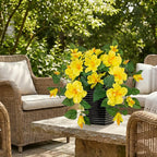 Briful 15.7'' Artificial Hibiscus Plant in Tall Black Woven Planter, Tropical Faux Hibiscus Flowers with Cascading Leaves, Small Fake Flower Pot for Bathroom, Entryway Table, Living Room Decor, Yellow