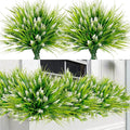 Sggvecsy 12 Bundles Artificial Plants Outdoor Faux Lavender Flowers Fake Monkey Grass UV Resistant Plastic Greenery Plants for Garden Home Porch Window Patio Hanging Planter Indoor Decor (White)
