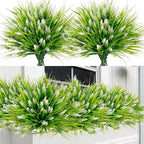 Sggvecsy 24 Bundles Artificial Plants Outdoor Faux Lavender Flowers Fake Monkey Grass UV Resistant Plastic Greenery Plants for Garden Home Porch Window Patio Hanging Planter Indoor Decor (White)