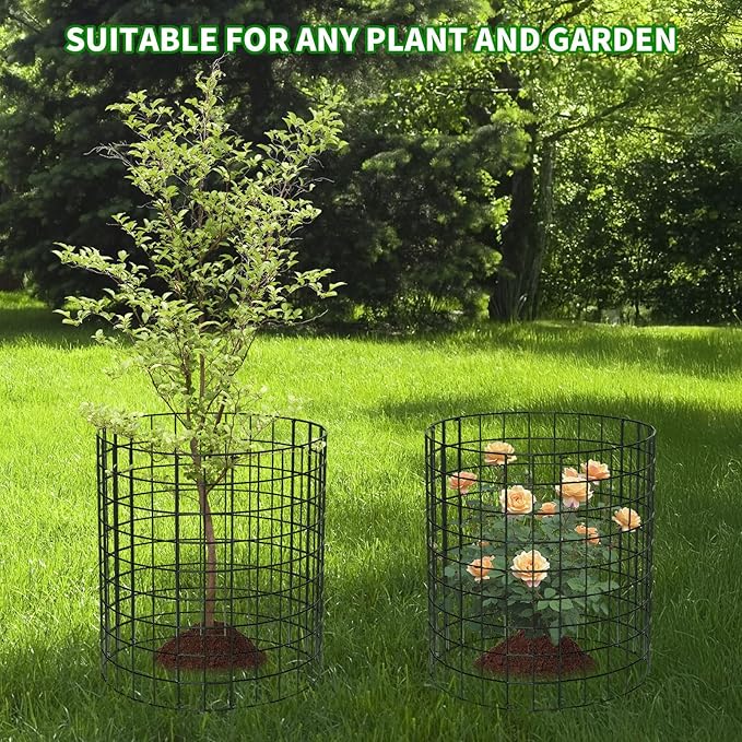 PASARA 6 Pack Plant Protectors from Animals, 13 Inch Round Cloche Plant Cages with Sturdy Chicken Wire Mesh, Garden Cages to Keep Animals Out for Vegetables & Flowers, Includes Support Stakes