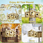 Auslar Bird House, Bird Houses for Outside for 3 Bird Families, Wooden Birdhouse for Outdoors, 3 Hole Hanging Bluebird House for Cardinals Finch Wren Swallow for Garden Viewing