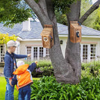 Dreyoo 2 Pack Bluebird Box Houses for Outside,1-1/2'' Entrance Hole Wooden Bird Houses with Metal Guard, Secure Latch,Fledgling Grooves,Air Vents for Bluebird Wren Swallow(Burnt Wood)