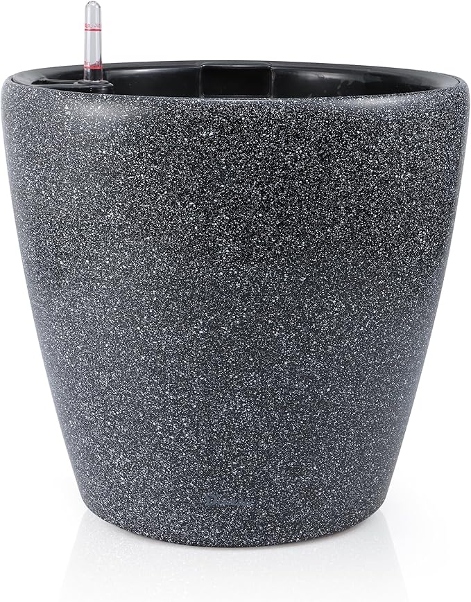 Dexceder 18x17 Self Watering Planter with Wheels (Stone Matte) | Inner Pot Design, Thickened Large Floor Standing Flower Plant Pot with Water Level Indicator Indoor Outdoor