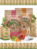 Organo Republic 12 Radish and 10 Carrot Seeds Variety Pack Bundle, 9,950+ Non-GMO Heirloom Garden Seeds for Planting Radishes and Carrots for Indoor & Outdoor Gardening