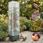 2 Pcs Garden Bird Netting Plant Cover for Square Tomato Cage, 78.7" x 21.6" Insect Bird Barrier Tomato Cage Net with Zipper & Drawstring, Tomato Trellis Netting Protection Cover for Protecting Plants